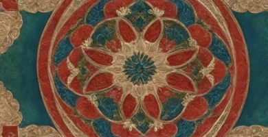 Esfera roja vibrante con detalles dorados